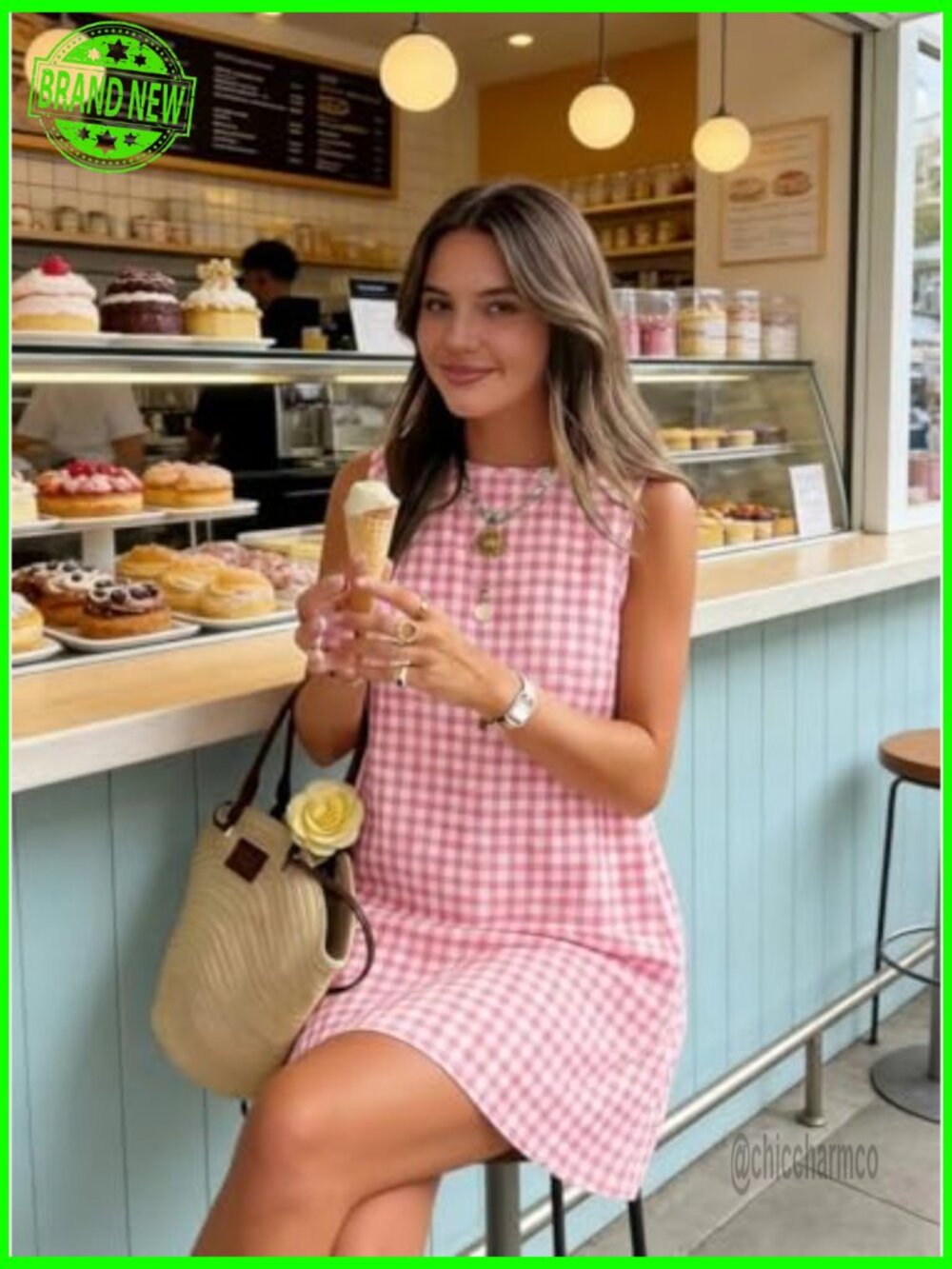 Sleeveless Gingham Mini Sundress with Pockets - Picture 4 of 4